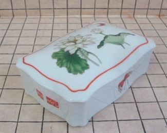 Lotus Motif Porcelain Trinket Box