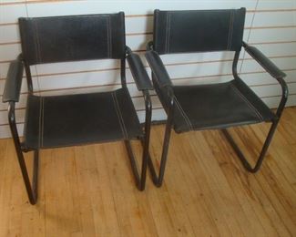 Pair Italian Black Leather Chairs