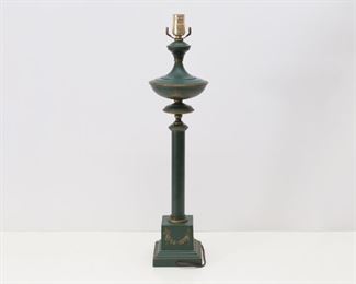 Green Tole Metal Column Table Lamp