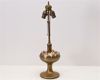  Converted Brass Oil Lamp with Shells