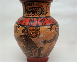 South American Indian Theme Terra Cotta Vase