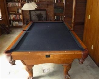 Kasson slate top pool table with leather pockets & carved feet - we will do a pre-sell of this item, so email if interested. Table is 4ft x 8ft & 2 piece slate top