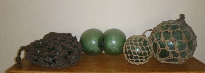Vintage Japanese glass fishing net floats, including hard to find binary glass float, some have Maker's Marks