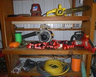 ryobi gas blower, chain saws, Snap On tie downs, wire