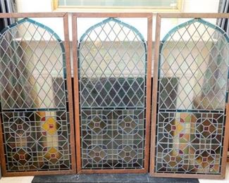 15. Set of Three 3 Antique StainedGlass Windows