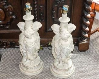 46. Pair Putti Table Lamps