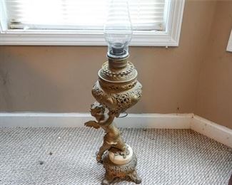 50. Antique Victorian Putto Brass Parlor Lamp