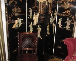 Huge Asian Collection Japanese Room Divider Screen Pedestals ~ Antique Victorian High Back Swivel Piano Seat