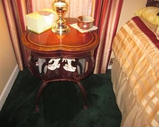 Pair Leather Top Accent Tables