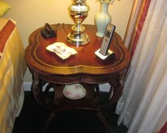 Pair Leather Top Accent Tables