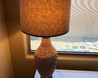 Wicker wrapped table lamps pair