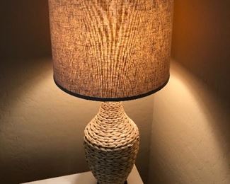 Wicker wrapped table lamps pair