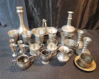 Pewter cups and decanters