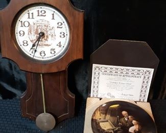 Wooden Clock Collectable Knowles Plate