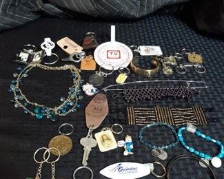 Costume Jewelry, Pins, Vintage Keychain Lot
