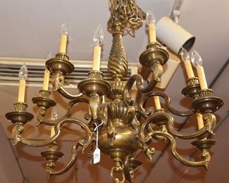 Antique Chippendale Style Bronze 12 Arm Chandelier
