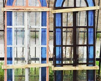 Pair of European Stain Glass Windows
