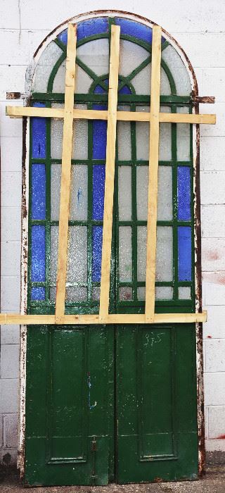Stain Glass Garden Door Set with Iron Frame