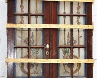 French Louis XVI Style Stain Glass & Wood Door