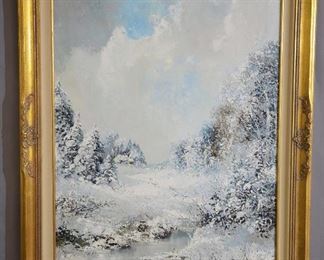 Winter Landscape Oil on Canvas by L. Bauer
