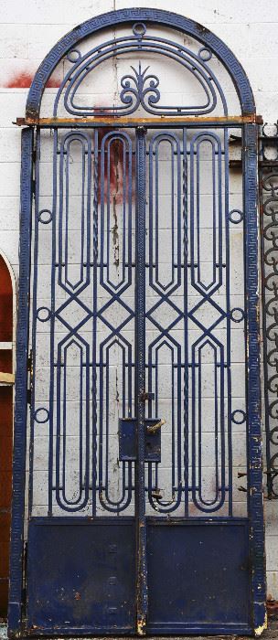 French Art Deco Style Iron Entry Door & Transom