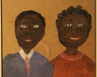 Ree Brown (1926-2014) folk art style mixed media on paper