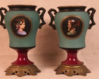 Pair Victorian hand painted porcelain vases