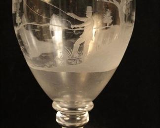 Antique English etched vase with fly fisherman