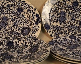 BWM & Co. blue transfer Indian Empress bowls and plates 1877