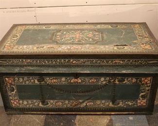 Antique Chinese export leather and camphor wood trunk