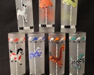 Vintage Libby carousel circus animal glass set