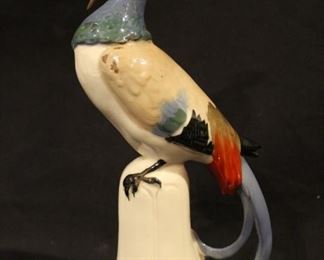 Art Nouveau pottery peacock bird figure