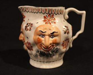 Antique Staffordshire pearlware satyr face pitcher