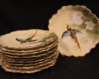 Coronet Limoges porcelain game bird plates, set 10