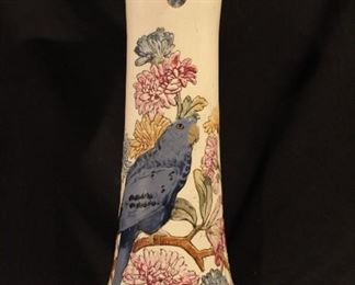 Weller Pottery parrot & floral pedestal stand