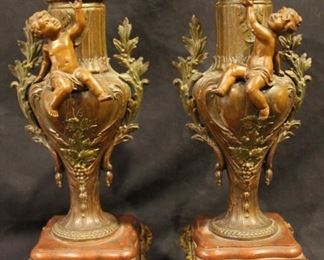 Pair spelter and marble garniture urn vases
