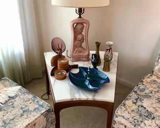 Beautiful Mid Century marble and teak table set.