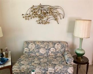 Signed Curtis Jere Willow branch wall hanging, stacking side tables.