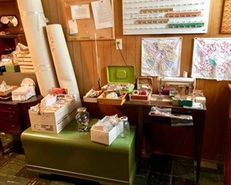 Sewing center with sewing machine and all the fixings!  Painted cedar chest too!