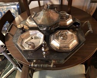 Huge silver plate serving center.