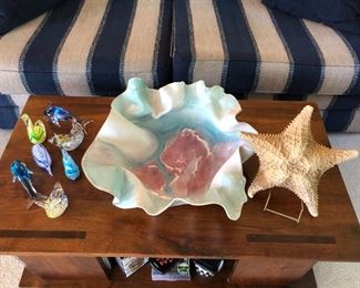 Huge starfish, glass paperweights and big beautiful ceramic bowl.