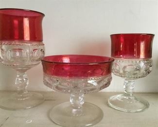 Tiffin glass Kings Crown Thumbprint footed glasses and Pedestal compote (not pictured)