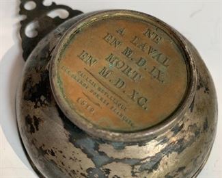 Antique medal (made in 1819) of Ambroise Pare (1509-1590), a French surgeon, incorporated into a hand crafted - possibly Porringer Porridge bowl