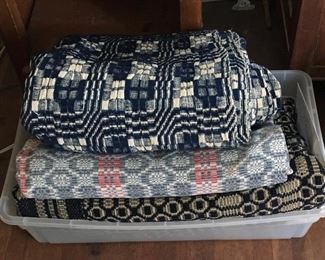 Handwoven, four-harness overshot weave structure coverlets