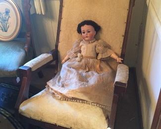 ANTIQUE DOLL AND ROCKER