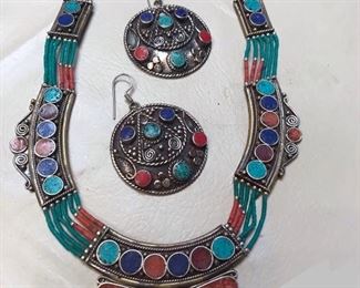 153             Persian Silver Turquoise / Coral  Jewelry  
                                       $400. set