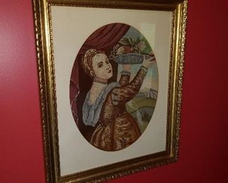 Old family Hungarian Petit Point framed picture