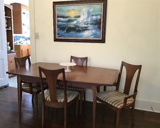 Mid Century Modern Dining Table with Leaf and Four Chairs, Broyhill