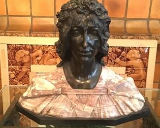 Antique Bronze and Marble Bust, Large and Heavy, Beautiful quality