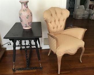 Rare Antique Black Table with Brass Boots 